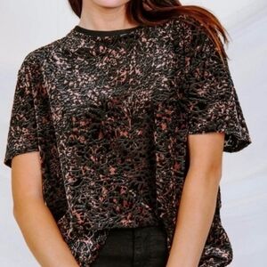 We The Free Teddy Tee Semi Sheer, Cheetah Combo Brown Crushed Velvet Sz Medium